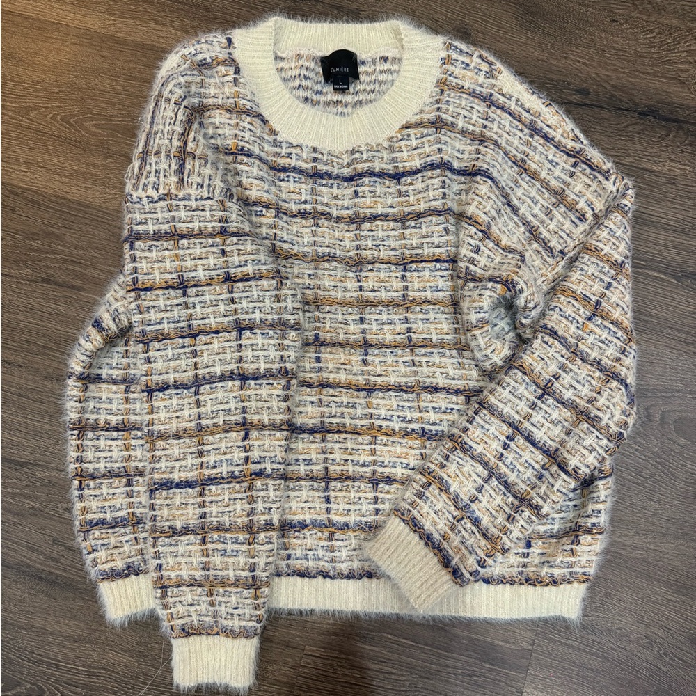 Lumiere Cream and Navy Textured Sweater